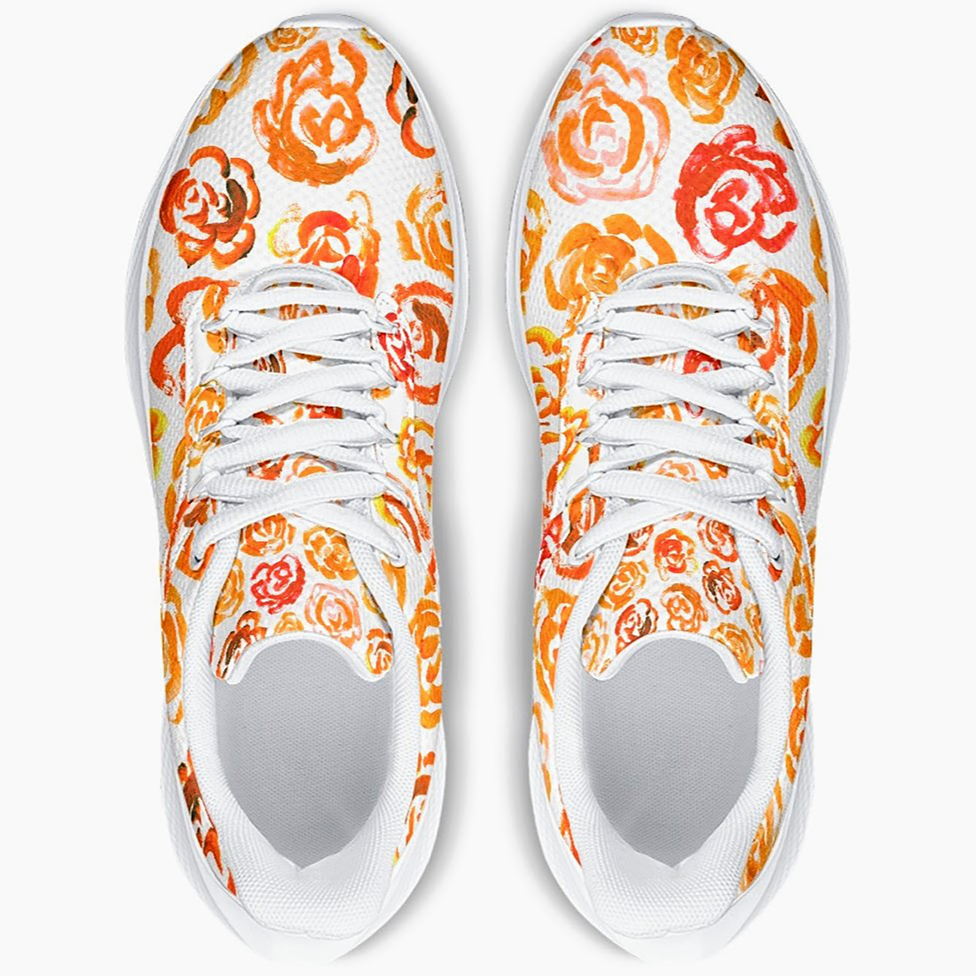 Orange flower shoes | Art sneakers | Unisex running shoes with orange flower blossoms. Women's & men's lightweight sports shoes.  Floral print running shoes | Floral sneakers | Boho patterned shoes | Cute trainers&nbsp;| Flower sneakers | Gym trainers, tennis shoes & walking shoes