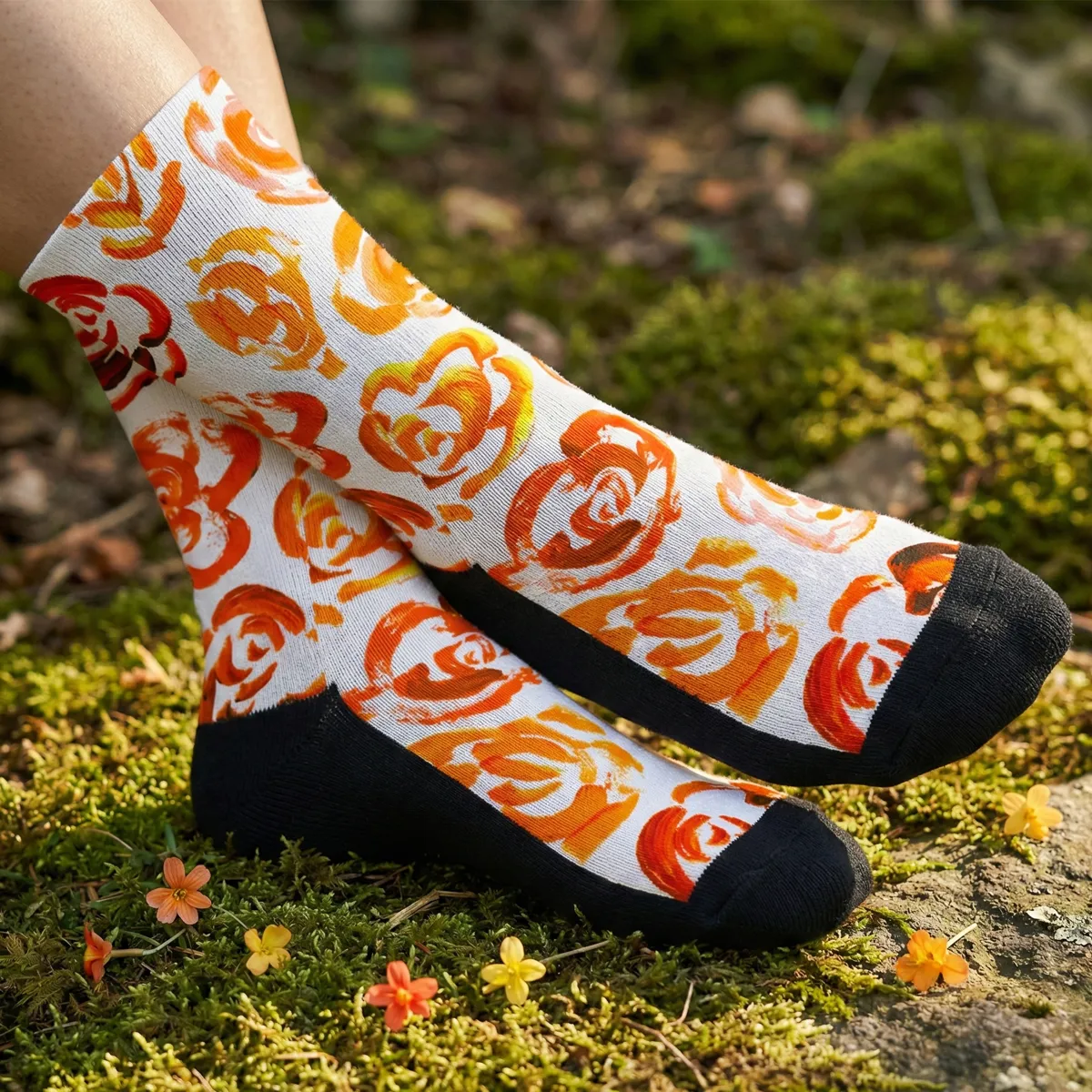 Orange flower socks | Unisex orange flower blossom sports socks for women and men | Cute art socks | Cool socks for guys | Unique socks for men | Best socks for sweaty feet | Moisture wicking socks for running | Cute workout socks for women | Sweat wicking gym socks | High performance sports socks | Anti-blister sports socks | Novelty running socks | Seamless toe athletic socks