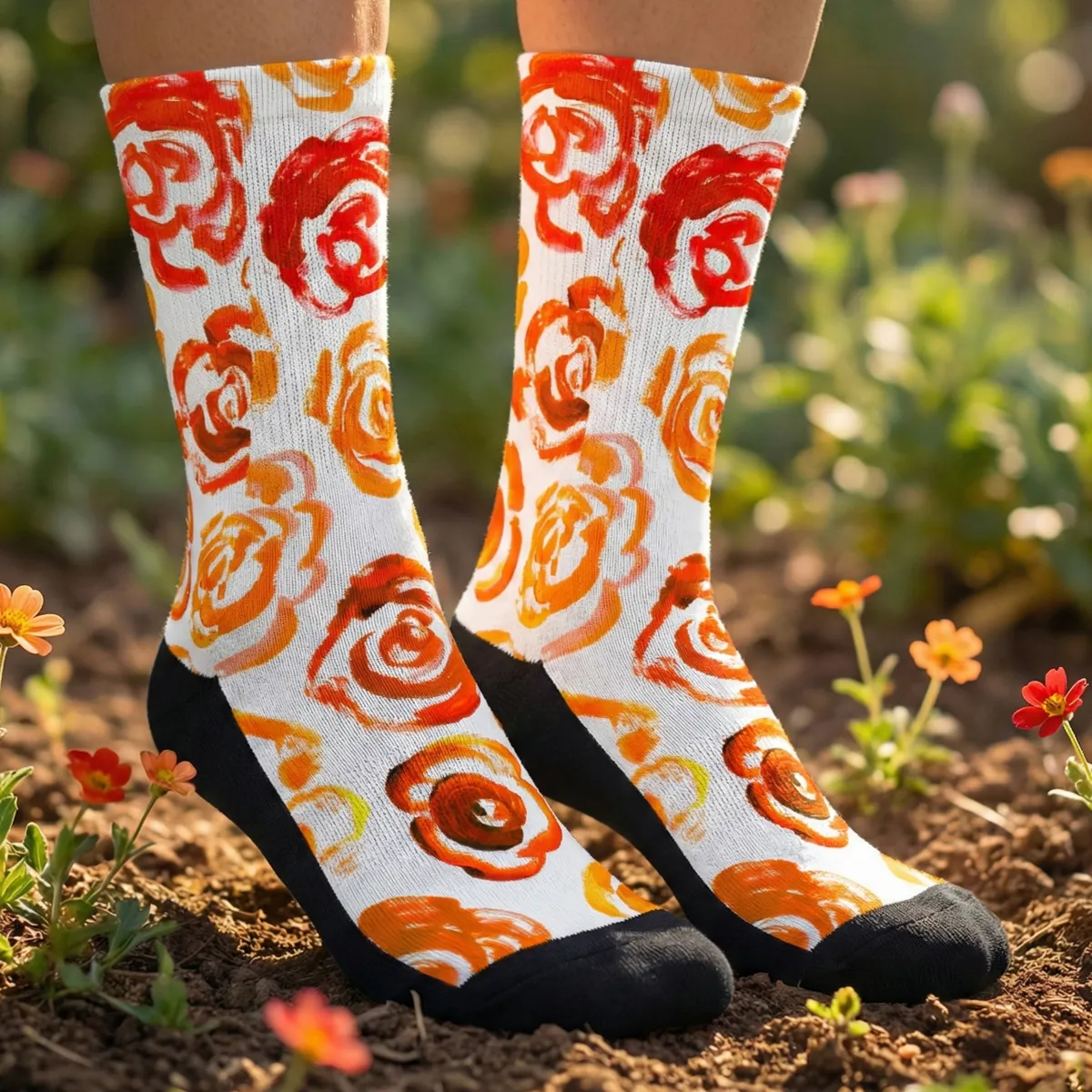 Orange flower socks | Unisex orange flower blossom sports socks for women and men | Cute art socks | Cool socks for guys | Unique socks for men | Best socks for sweaty feet | Moisture wicking socks for running | Cute workout socks for women | Sweat wicking gym socks | High performance sports socks | Anti-blister sports socks | Novelty running socks | Seamless toe athletic socks