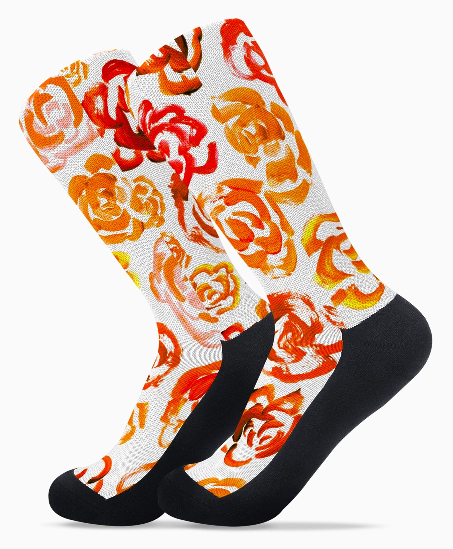 Orange flower socks | Unisex orange flower blossom sports socks for women and men | Cute art socks | Cool socks for guys | Unique socks for men | Best socks for sweaty feet | Moisture wicking socks for running | Cute workout socks for women | Sweat wicking gym socks | High performance sports socks | Anti-blister sports socks | Novelty running socks | Seamless toe athletic socks