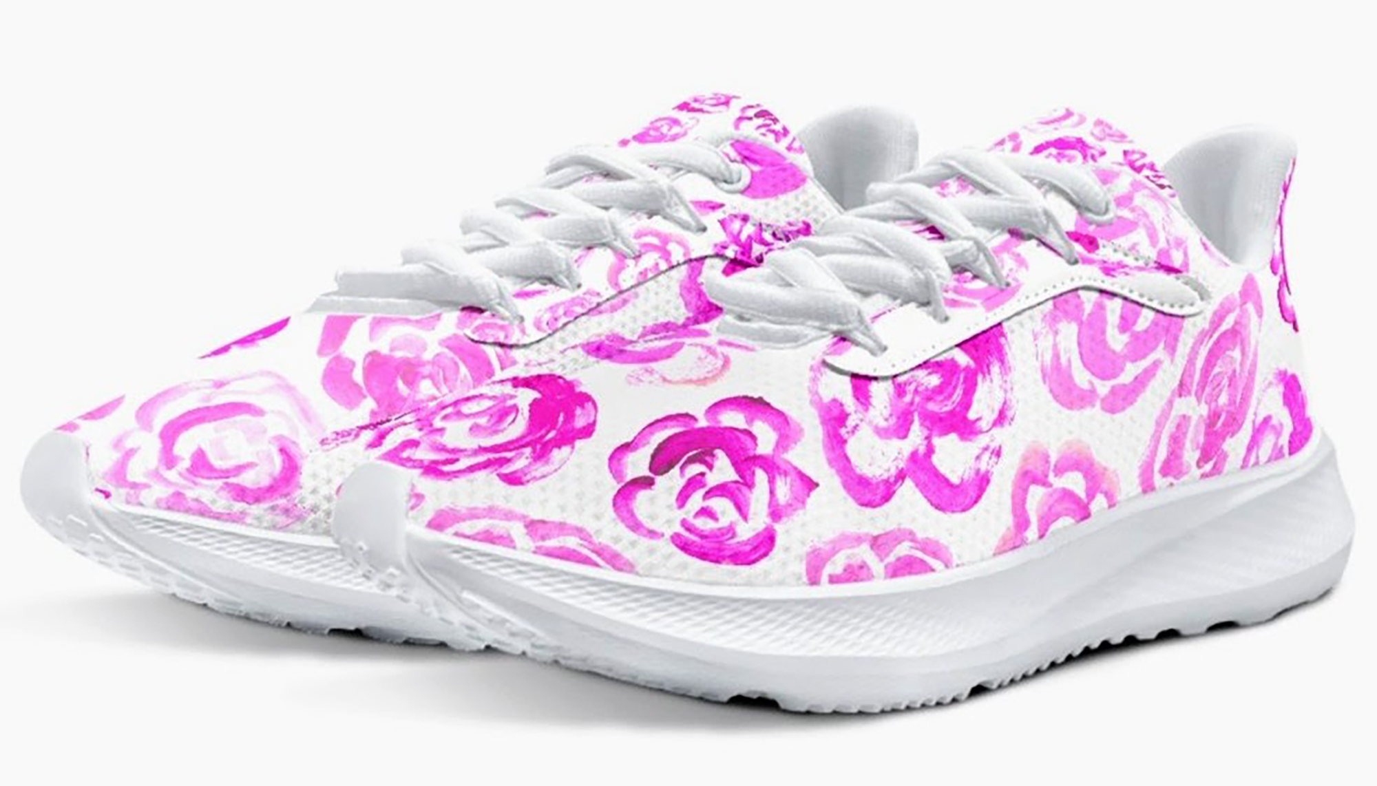 Light pink flower shoes | Art sneakers | Unisex running shoes with light pink flower blossoms. Women's & men's lightweight sports shoes. Floral print running shoes | Floral sneakers | Boho patterned shoes | Cute trainers | Flower sneakers | Gym trainers, tennis shoes & walking shoes