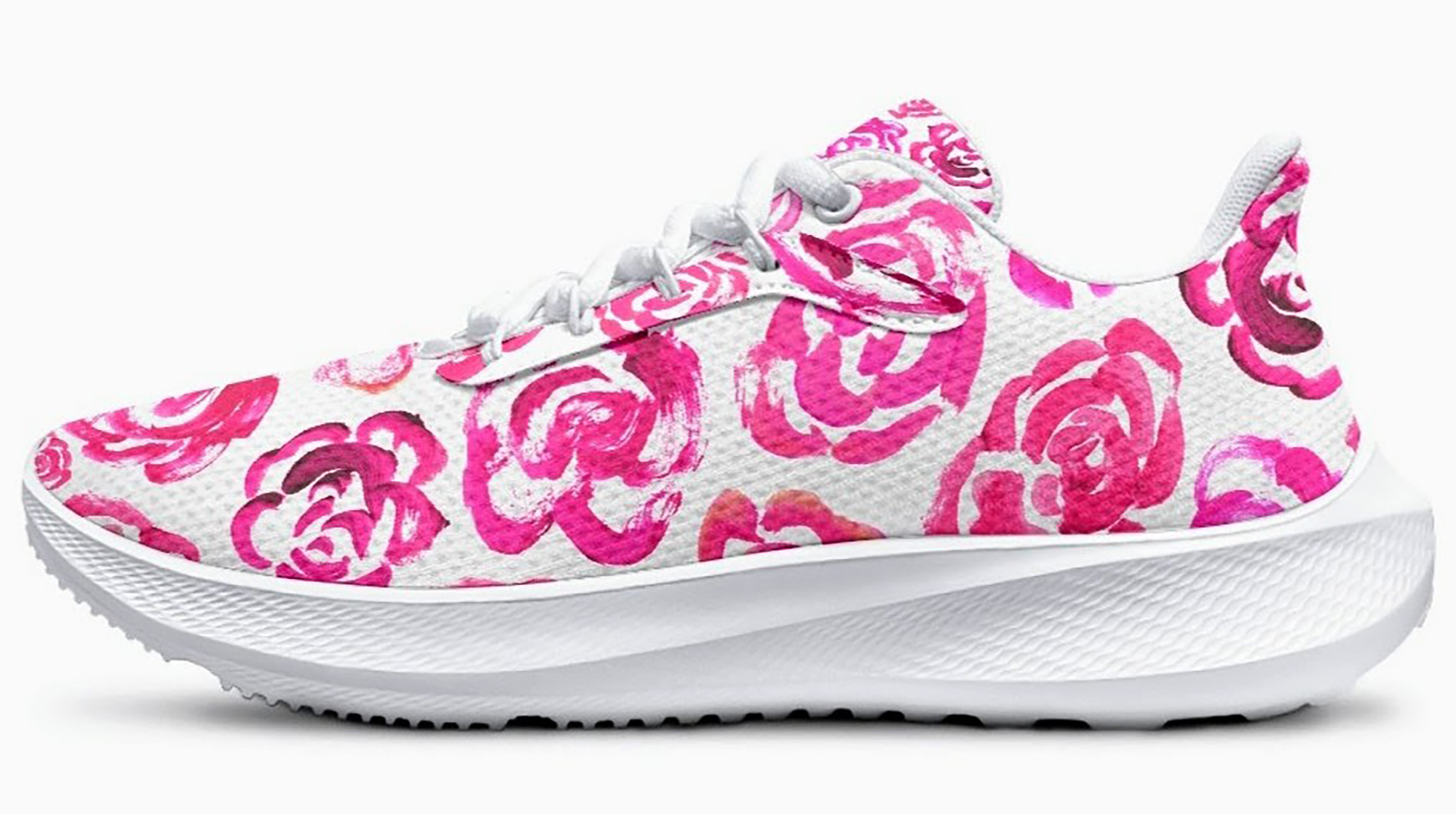 Dark pink flower shoes | Art sneakers | Unisex running shoes with dark pink flower blossoms. Women's & men's lightweight sports shoes.  Floral print running shoes | Floral sneakers | Boho patterned shoes | Cute trainers&nbsp;| Flower sneakers | Gym trainers, tennis shoes & walking shoes by Mia Mai Art