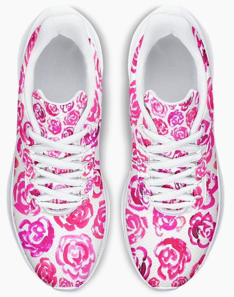 Dark pink flower shoes | Art sneakers | Unisex running shoes with dark pink flower blossoms. Women's & men's lightweight sports shoes.  Floral print running shoes | Floral sneakers | Boho patterned shoes | Cute trainers&nbsp;| Flower sneakers | Gym trainers, tennis shoes & walking shoes by Mia Mai Art