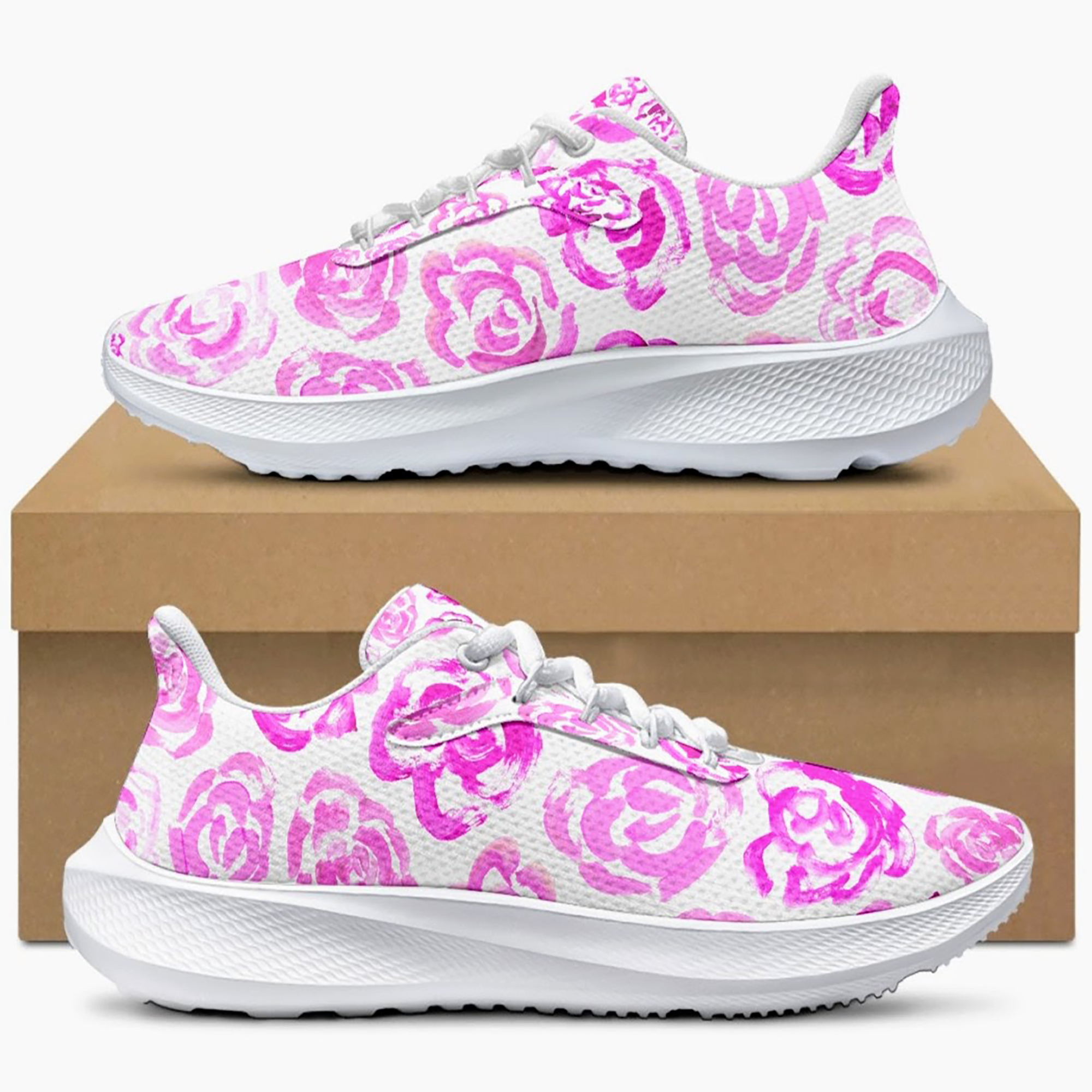 Light pink flower shoes | Art sneakers | Unisex running shoes with light pink flower blossoms. Women's & men's lightweight sports shoes. Floral print running shoes | Floral sneakers | Boho patterned shoes | Cute trainers | Flower sneakers | Gym trainers, tennis shoes & walking shoes