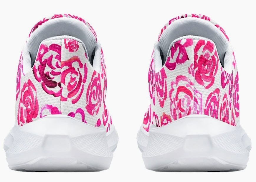 Dark pink flower shoes | Art sneakers | Unisex running shoes with dark pink flower blossoms. Women's & men's lightweight sports shoes.  Floral print running shoes | Floral sneakers | Boho patterned shoes | Cute trainers&nbsp;| Flower sneakers | Gym trainers, tennis shoes & walking shoes by Mia Mai Art