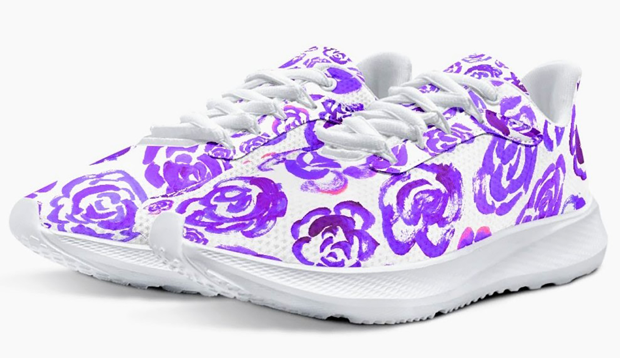 Dark purple flower shoes | Art sneakers | Unisex running shoes with dark purple flower blossoms. Women's & men's lightweight sports shoes.  Floral print running shoes | Floral sneakers | Boho patterned shoes | Cute trainers&nbsp;| Flower sneakers | Gym trainers, tennis shoes & walking shoes