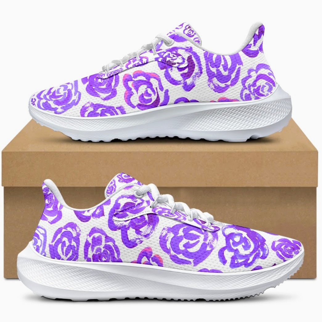 Dark purple flower shoes | Art sneakers | Unisex running shoes with dark purple flower blossoms. Women's & men's lightweight sports shoes.  Floral print running shoes | Floral sneakers | Boho patterned shoes | Cute trainers&nbsp;| Flower sneakers | Gym trainers, tennis shoes & walking shoes