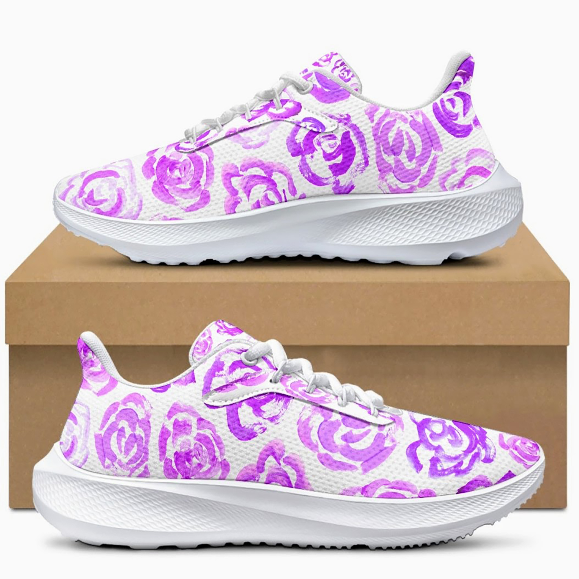 Light purple flower shoes | Art sneakers | Unisex running shoes with light purple flower blossoms. Women's & men's lightweight sports shoes.  Floral print running shoes | Floral sneakers | Boho patterned shoes | Cute trainers&nbsp;| Flower sneakers | Gym trainers, tennis shoes & walking shoes by Mia Mai Art