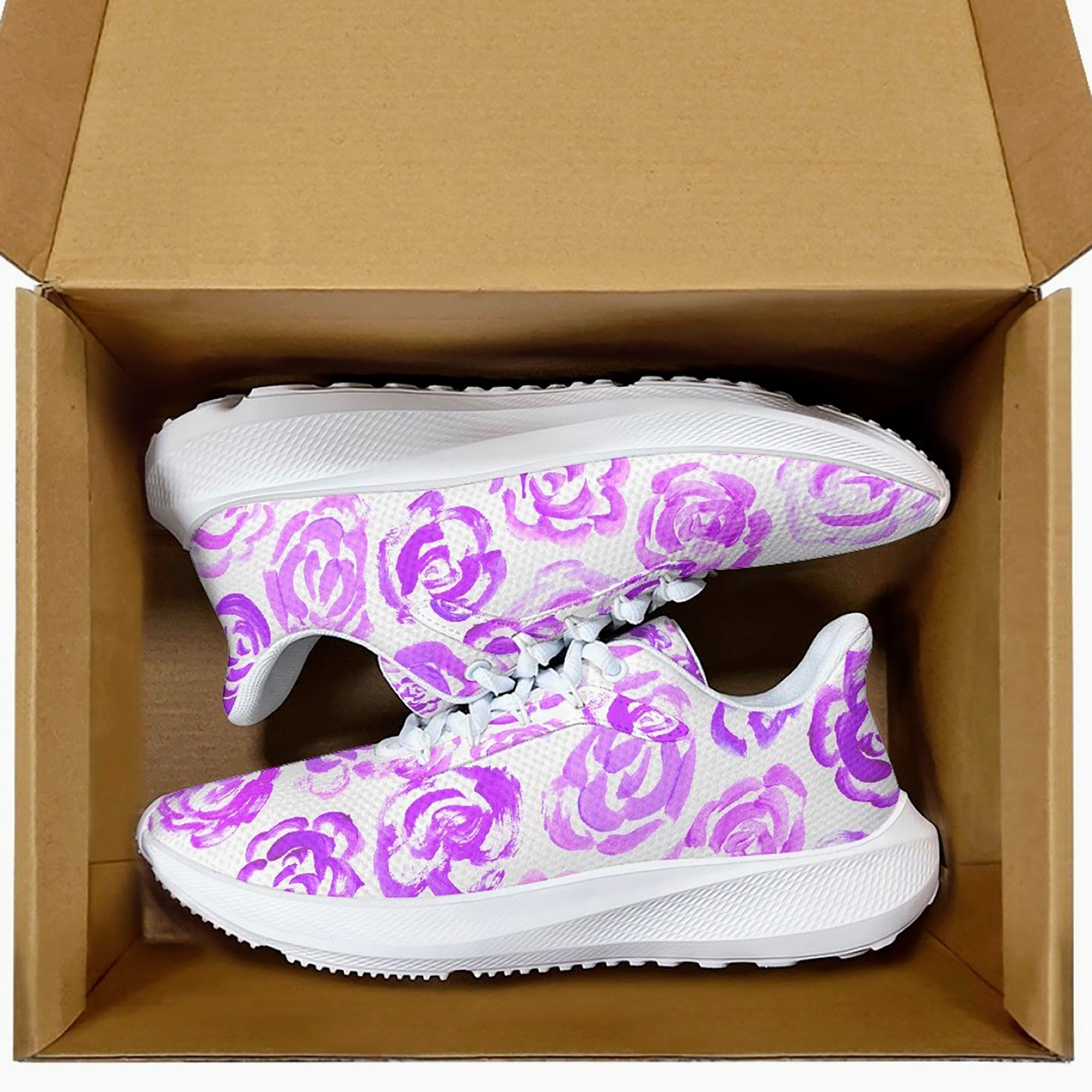 Light purple flower shoes | Art sneakers | Unisex running shoes with light purple flower blossoms. Women's & men's lightweight sports shoes.  Floral print running shoes | Floral sneakers | Boho patterned shoes | Cute trainers&nbsp;| Flower sneakers | Gym trainers, tennis shoes & walking shoes by Mia Mai Art