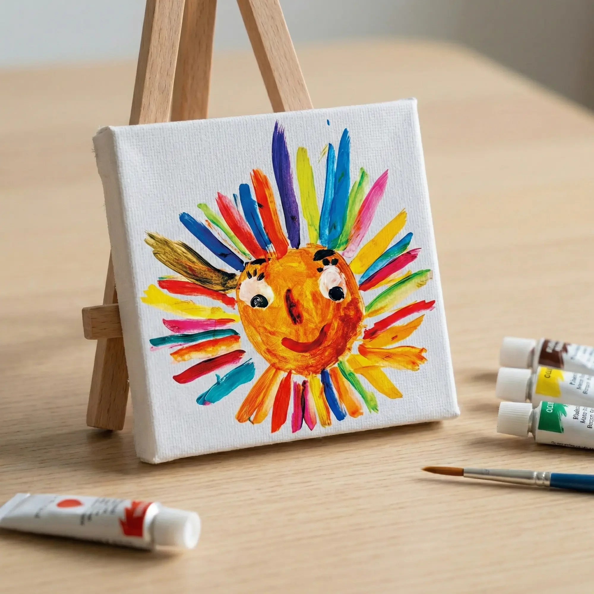 Premium Acrylic Reproduction Rainbow Sun Canvas Mini Art Painting Small Format 4x4