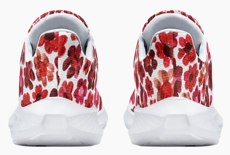 Running Shoes with Red Flower Blossoms (Unisex) Floral Print Running Shoes | Botanical Art Sneakers