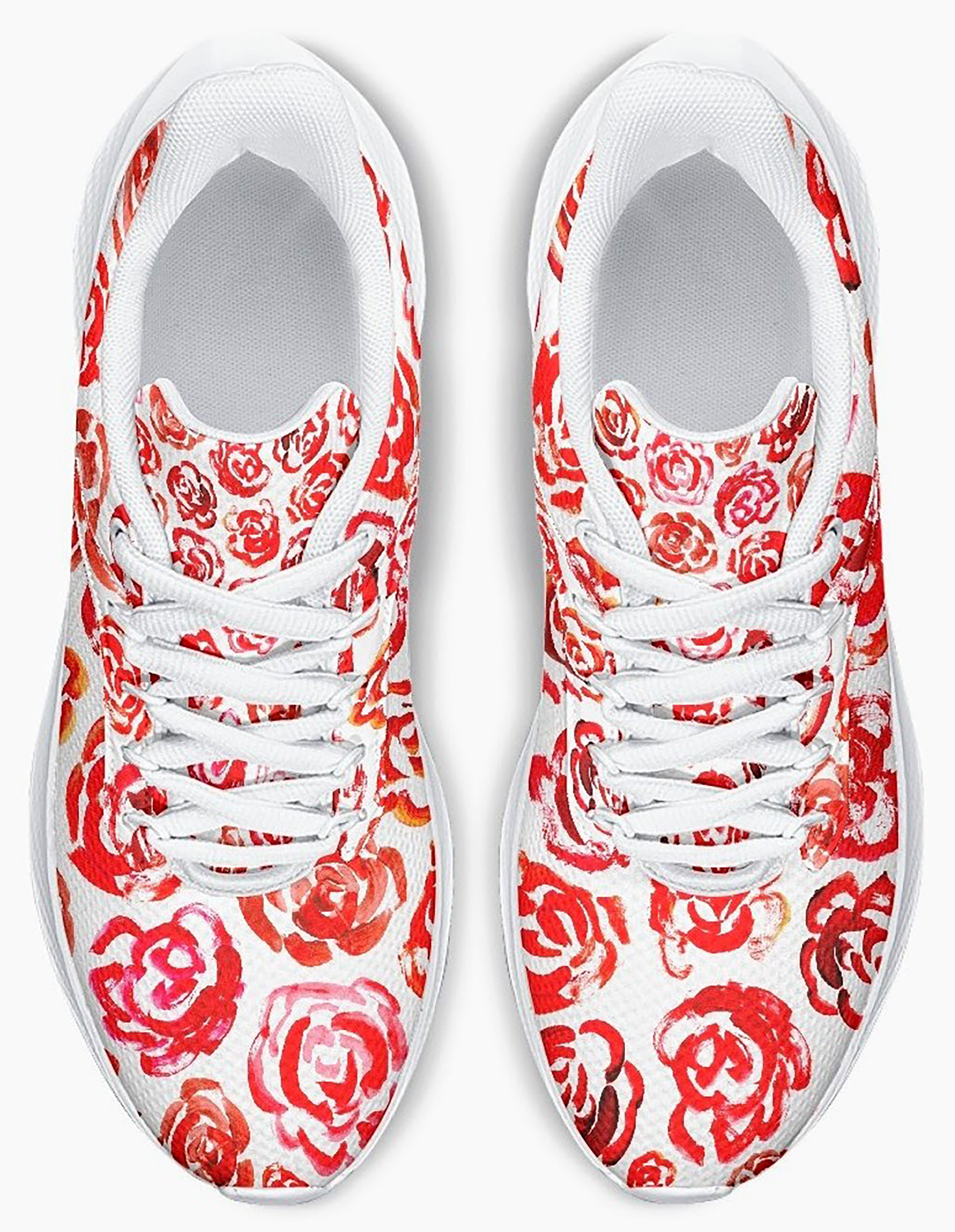 Red flower shoes Art sneakers  Unisex running shoes with red flower blossoms. Women's & men's lightweight sports shoes.  Floral print running shoes | Floral sneakers | Boho patterned shoes | Cute trainers&nbsp;| Flower sneakers | Gym trainers, tennis shoes & walking shoes