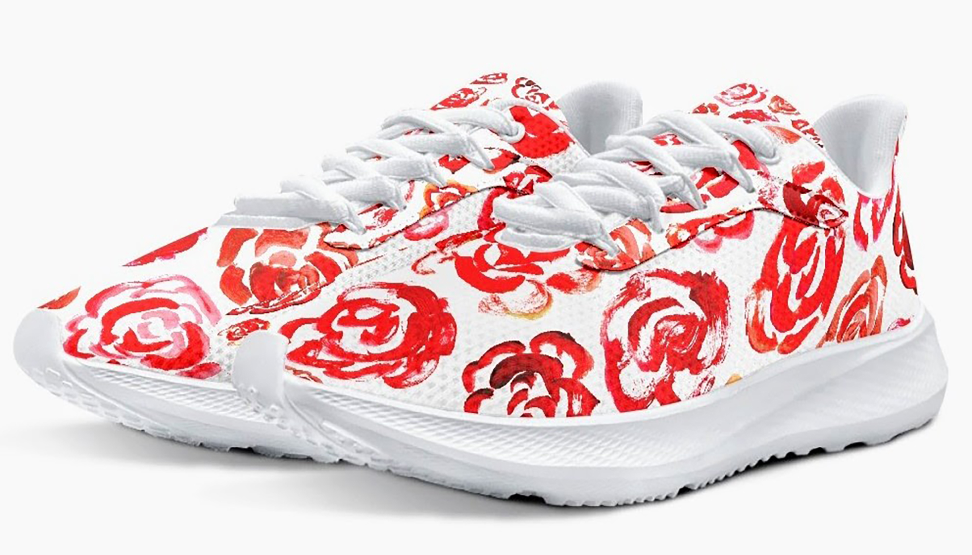 Red flower shoes Art sneakers  Unisex running shoes with red flower blossoms. Women's & men's lightweight sports shoes.  Floral print running shoes | Floral sneakers | Boho patterned shoes | Cute trainers&nbsp;| Flower sneakers | Gym trainers, tennis shoes & walking shoes