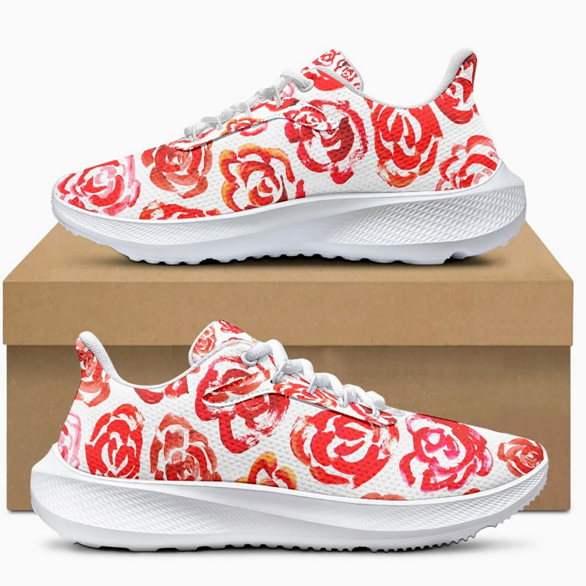 Red flower shoes Art sneakers  Unisex running shoes with red flower blossoms. Women's & men's lightweight sports shoes.  Floral print running shoes | Floral sneakers | Boho patterned shoes | Cute trainers&nbsp;| Flower sneakers | Gym trainers, tennis shoes & walking shoes
