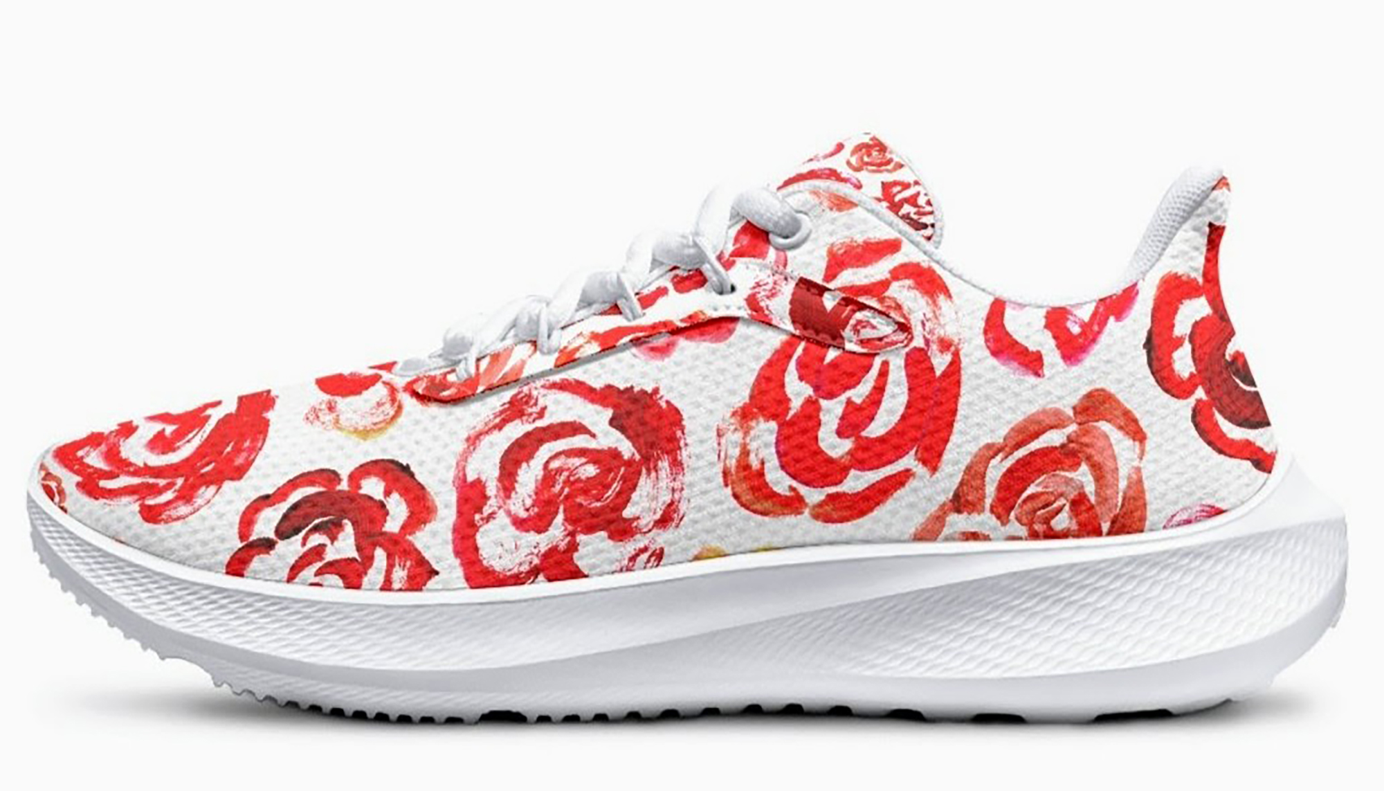Red flower shoes Art sneakers  Unisex running shoes with red flower blossoms. Women's & men's lightweight sports shoes.  Floral print running shoes | Floral sneakers | Boho patterned shoes | Cute trainers&nbsp;| Flower sneakers | Gym trainers, tennis shoes & walking shoes