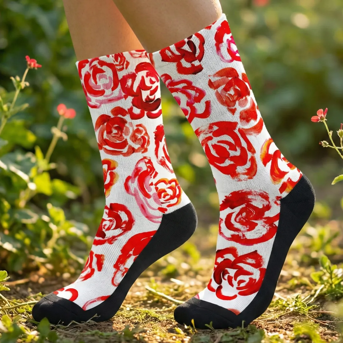 Red flower socks ❤️🧦  Unisex red flower blossom sports socks for women and men&nbsp;  Cute art socks | Cool socks for guys | Unique socks for men | Best socks for sweaty feet | Moisture wicking socks for running | Cute workout socks for women | Sweat wicking gym socks | High performance sports socks | Anti-blister sports socks | Novelty running socks | Seamless toe athletic socks