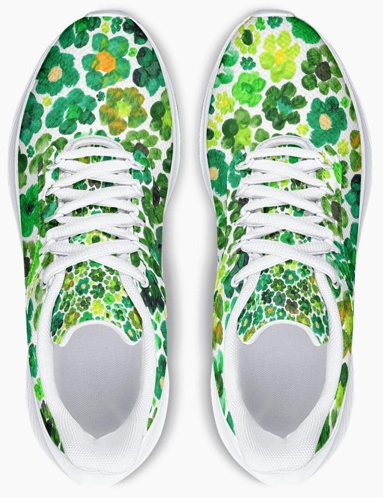 Running Shoes with Green Flower Blossoms (Unisex) Floral Print Running Shoes | Art Sneakers