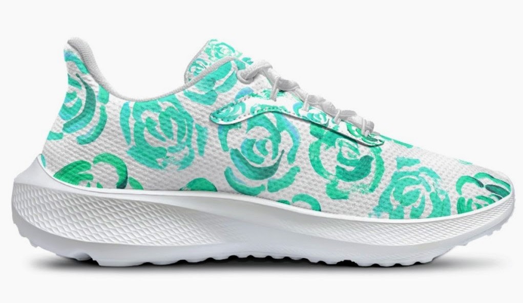 Running Shoes with Aqua Color Flower Blossoms (Unisex) Floral Print Running Shoes | Mia Mai Art