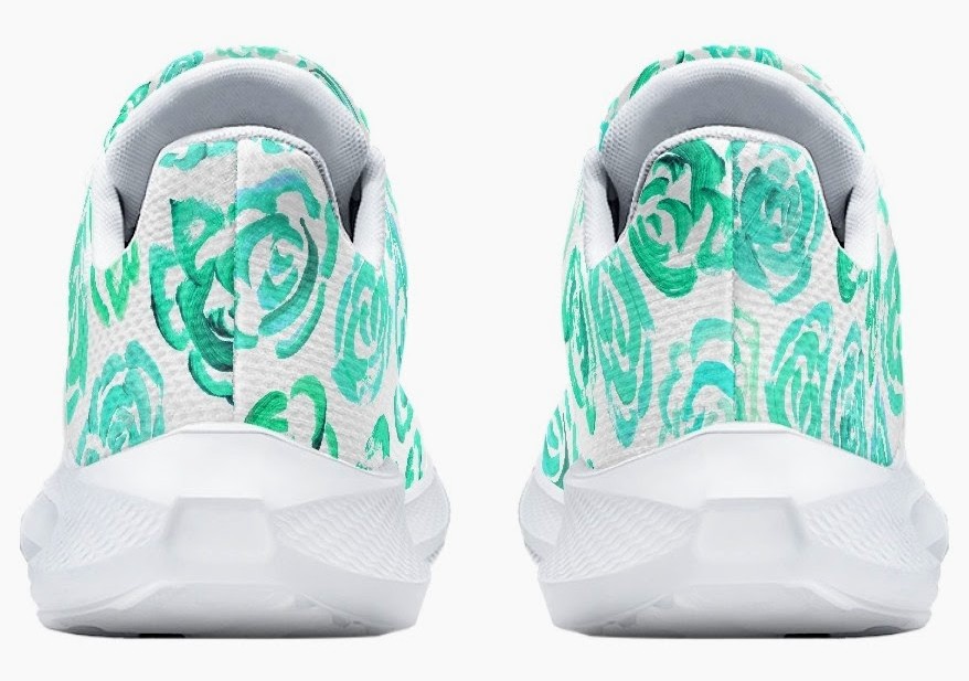 Running Shoes with Aqua Color Flower Blossoms (Unisex) Floral Print Running Shoes | Mia Mai Art