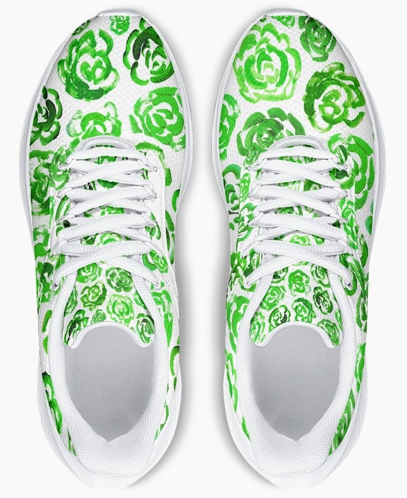 Running Shoes with Dark Green Flower Blossoms (Unisex) Floral Print Running Shoes | Mia Mai Art