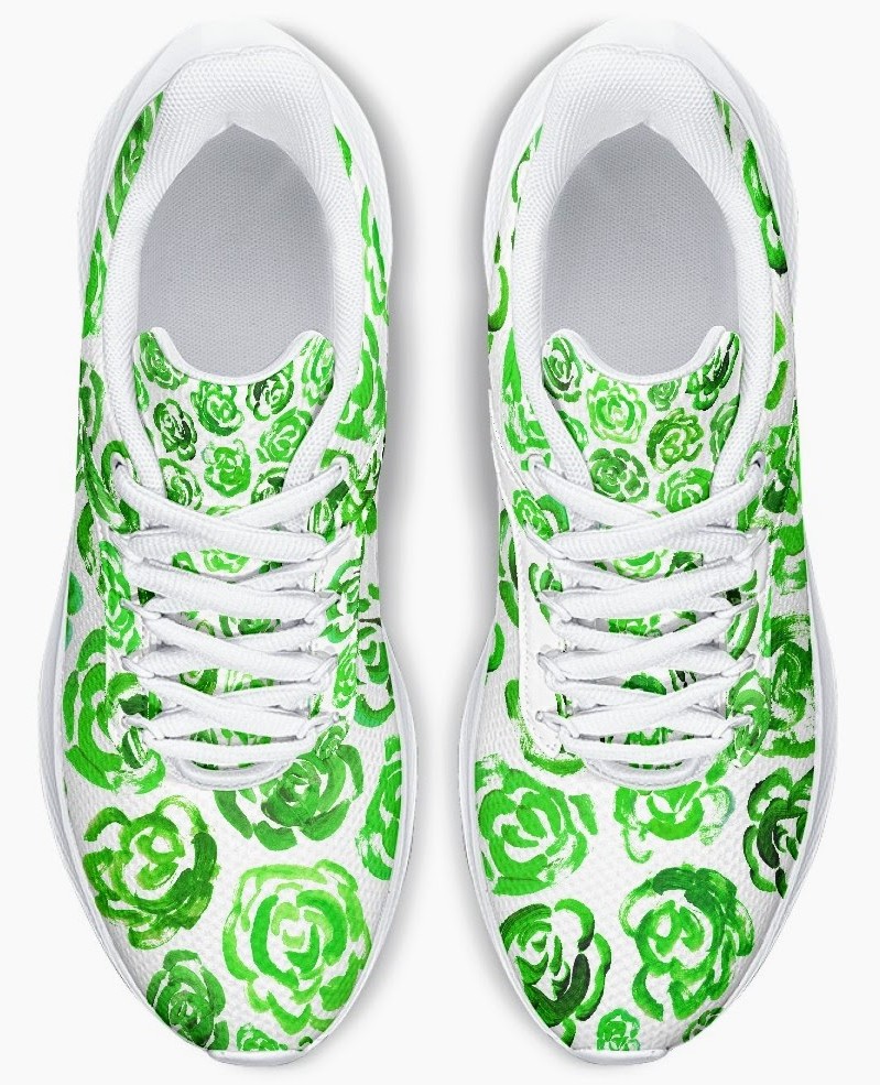 Running Shoes with Dark Green Flower Blossoms (Unisex) Floral Print Running Shoes | Mia Mai Art