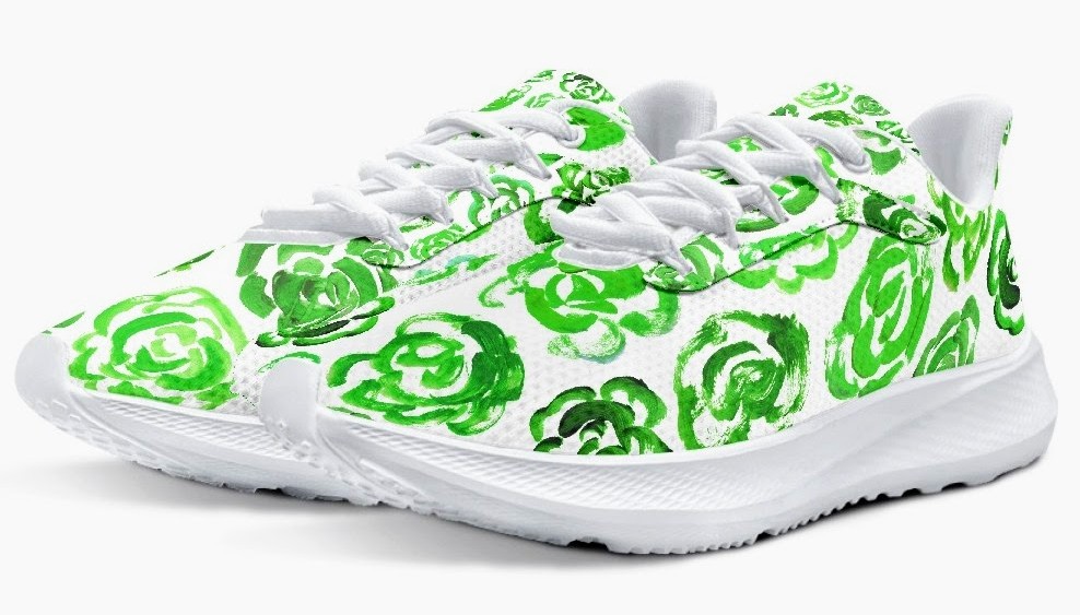Running Shoes with Dark Green Flower Blossoms (Unisex) Floral Print Running Shoes | Mia Mai Art