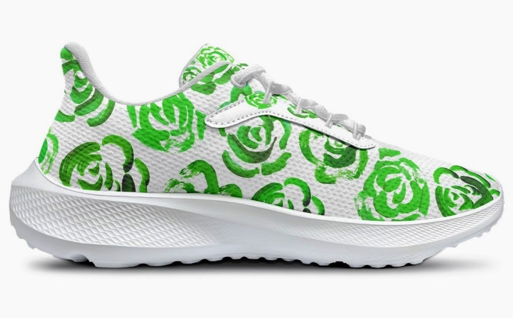 Running Shoes with Dark Green Flower Blossoms (Unisex) Floral Print Running Shoes | Mia Mai Art