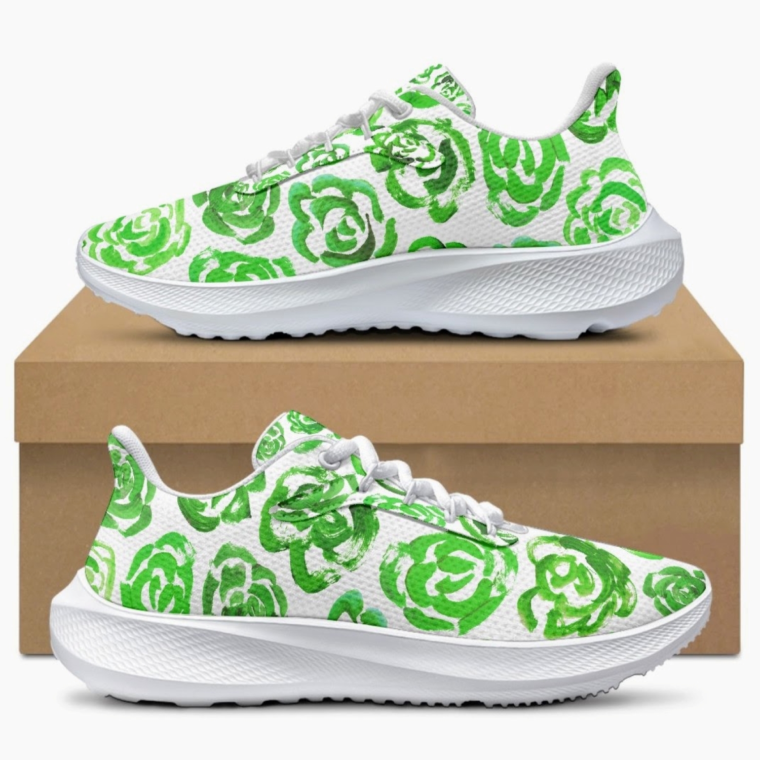 Running Shoes with Dark Green Flower Blossoms (Unisex) Floral Print Running Shoes | Mia Mai Art