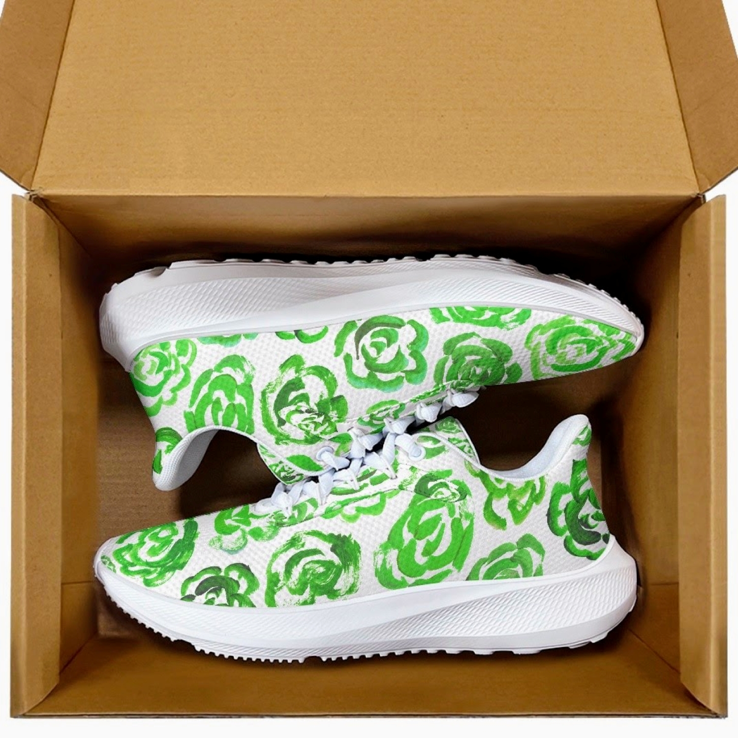 Running Shoes with Dark Green Flower Blossoms (Unisex) Floral Print Running Shoes | Mia Mai Art