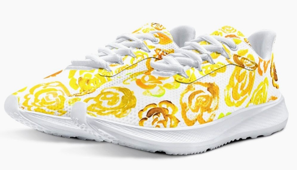 Yellow flower shoes | Art sneakers | Unisex running shoes with yellow flower blossoms  |  Women's & men's lightweight sports shoes | Floral print running shoes | Floral sneakers | Boho patterned shoes | Cute trainers&nbsp;| Flower sneakers | Gym trainers, tennis shoes & walking shoes