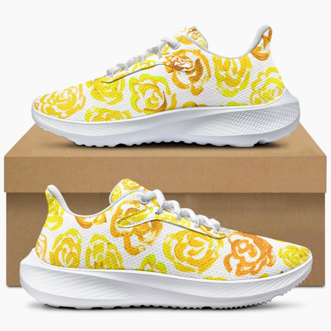 Yellow flower shoes | Art sneakers | Unisex running shoes with yellow flower blossoms  |  Women's & men's lightweight sports shoes | Floral print running shoes | Floral sneakers | Boho patterned shoes | Cute trainers&nbsp;| Flower sneakers | Gym trainers, tennis shoes & walking shoes