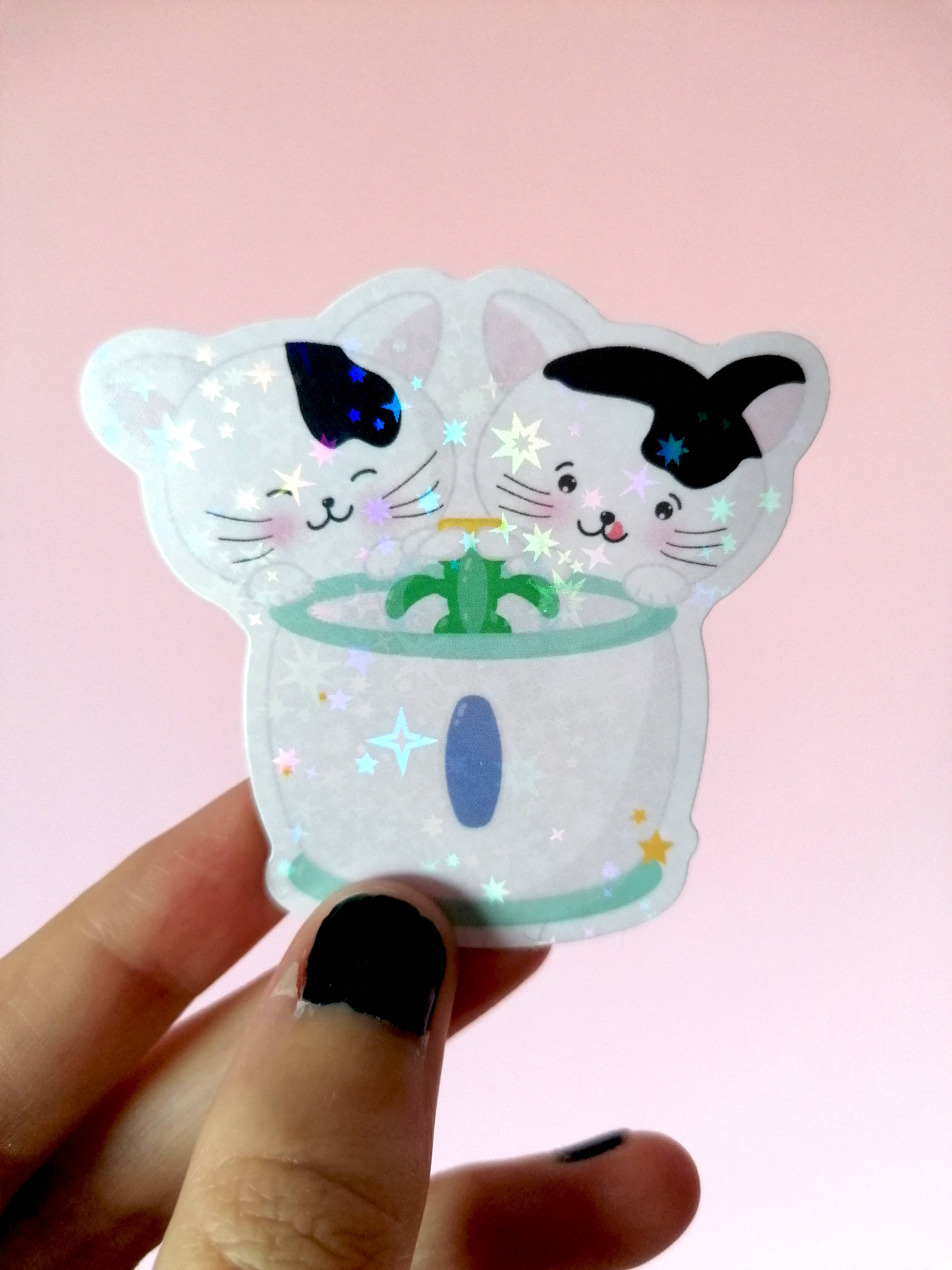 HOLOGRAPHIC Cats By Drink Fountain Sticker