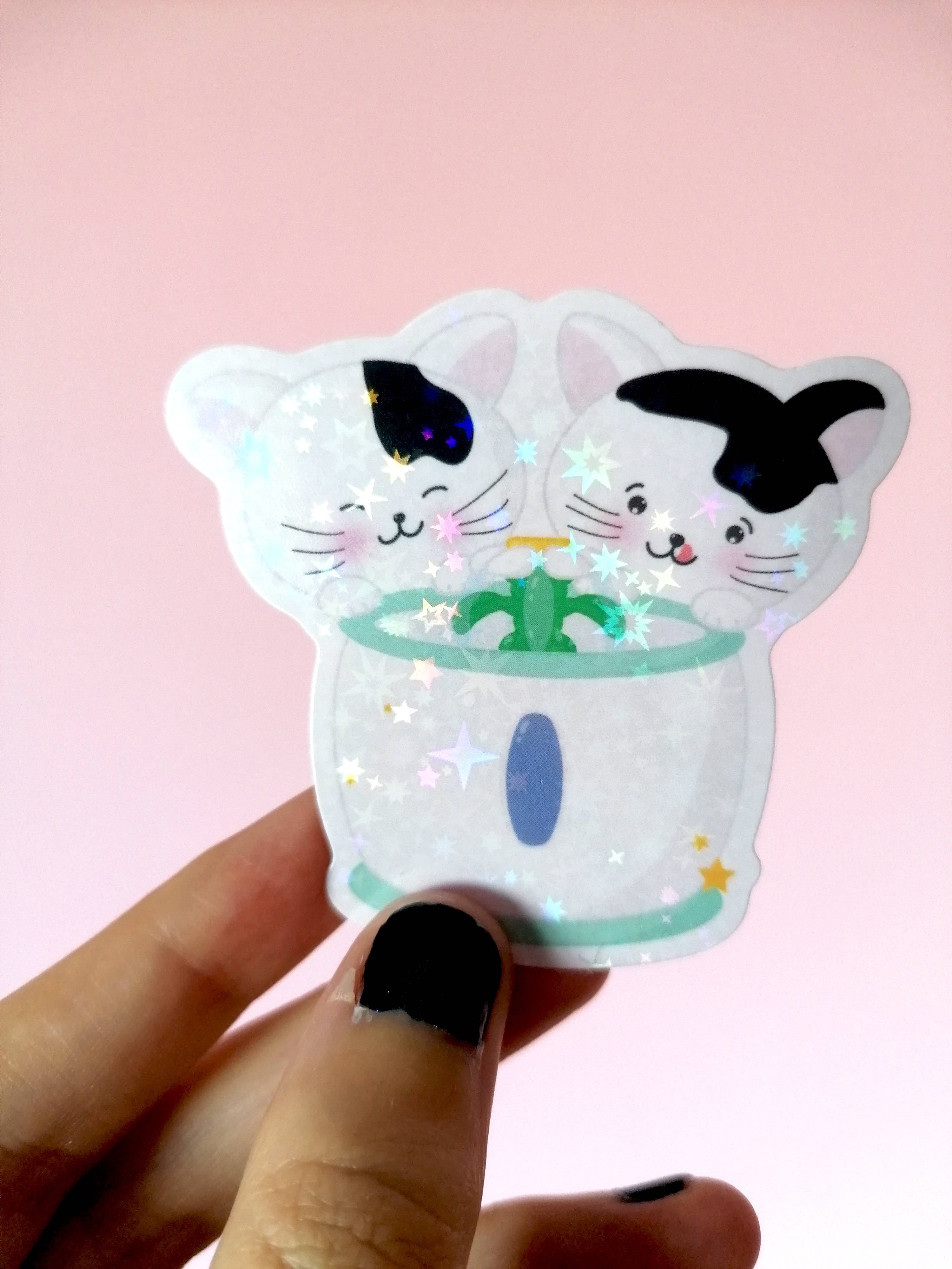HOLOGRAPHIC Cats By Drink Fountain Sticker
