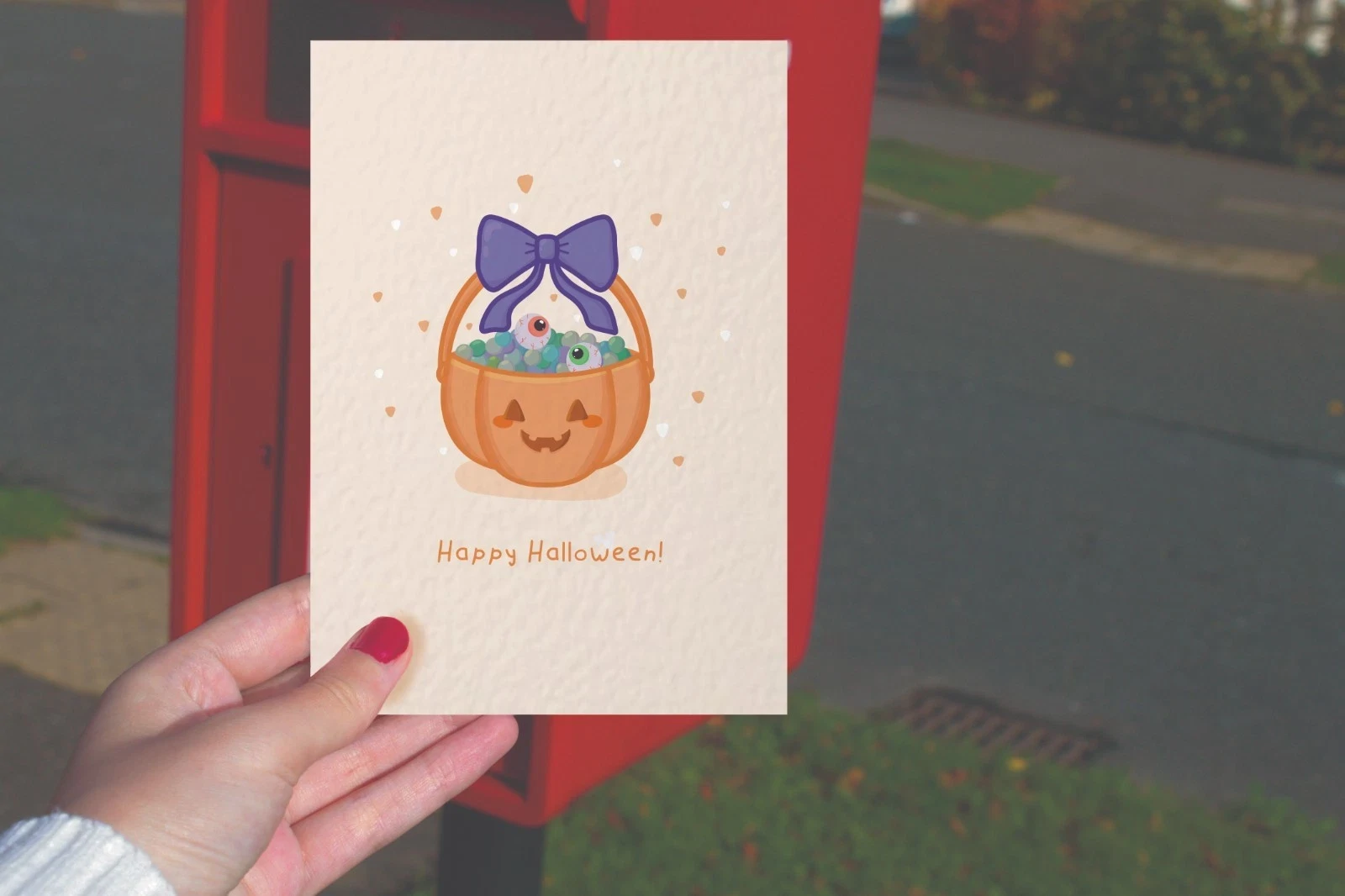 Cute and creepy halloween postcard