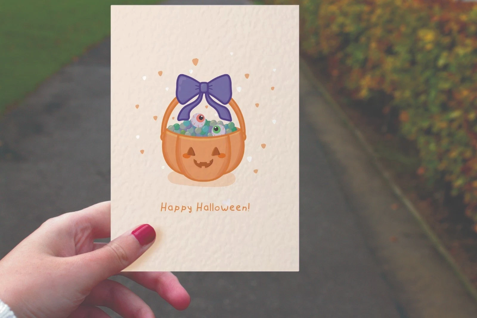 Cute and creepy halloween postcard