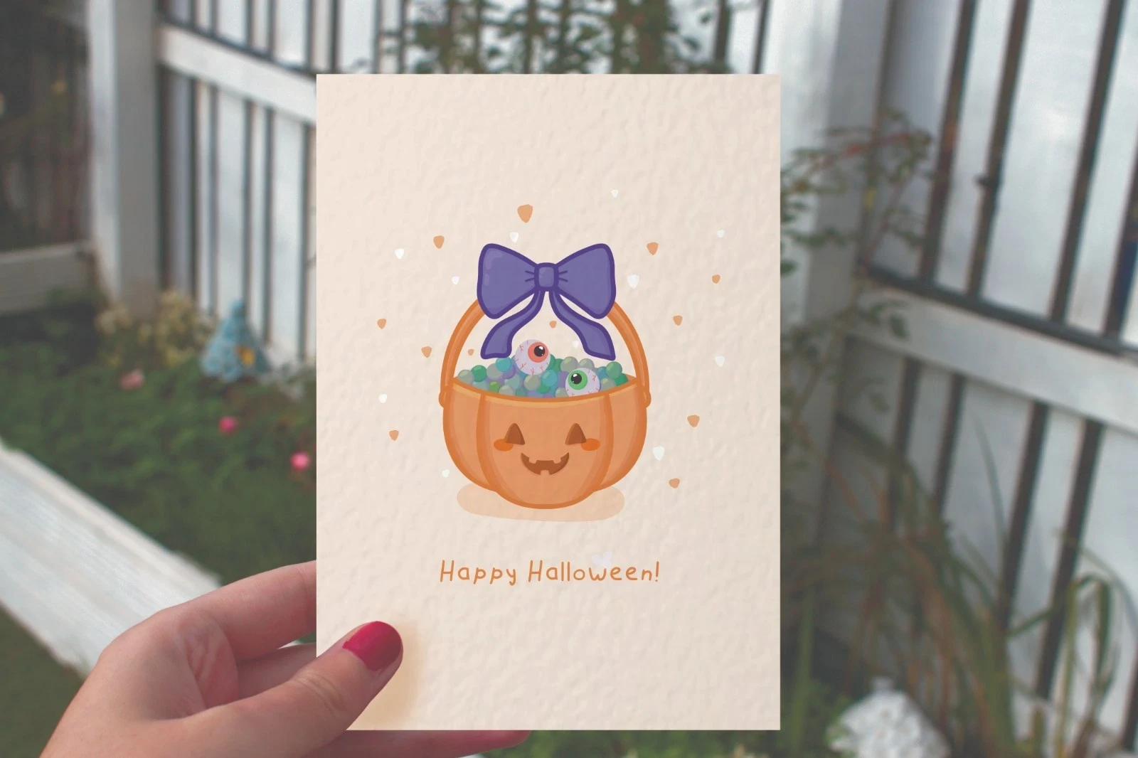 Cute and creepy halloween postcard