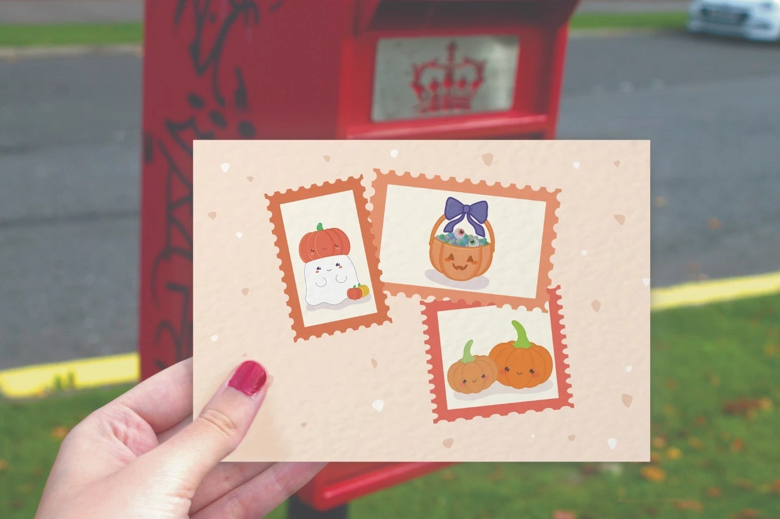 Cute and Spooky halloween stamps postcard