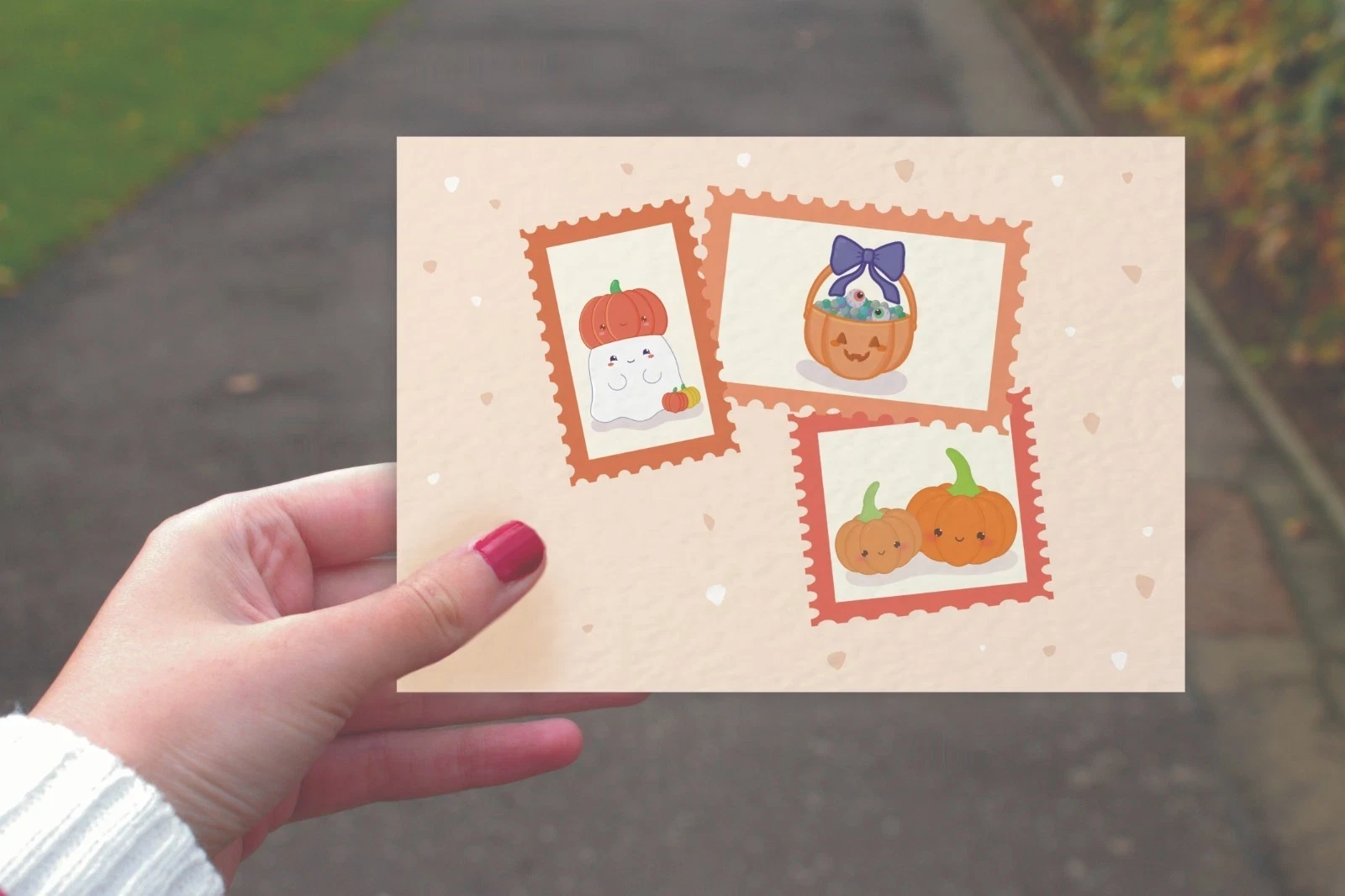 Cute and Spooky halloween stamps postcard
