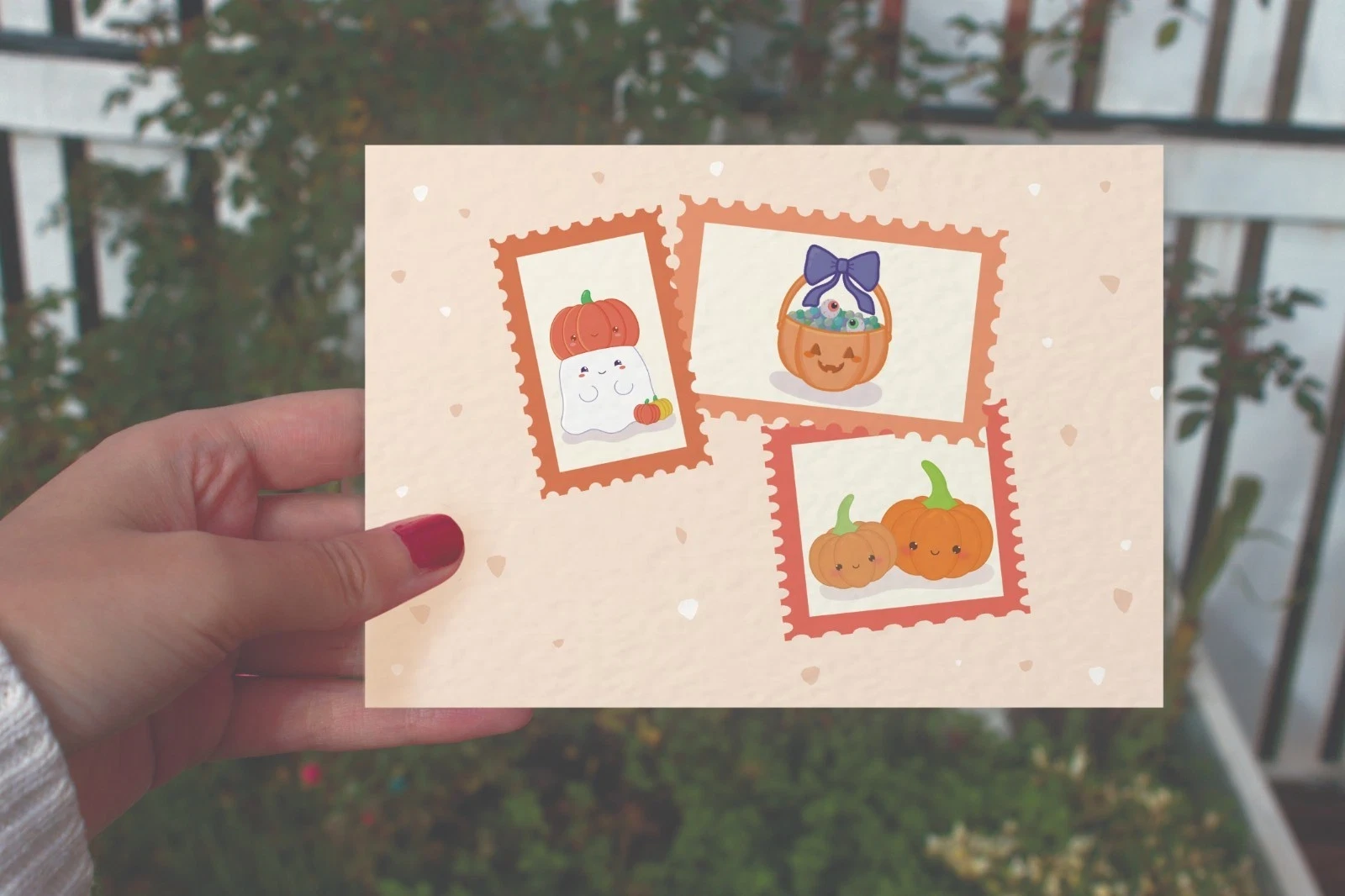 Cute and Spooky halloween stamps postcard