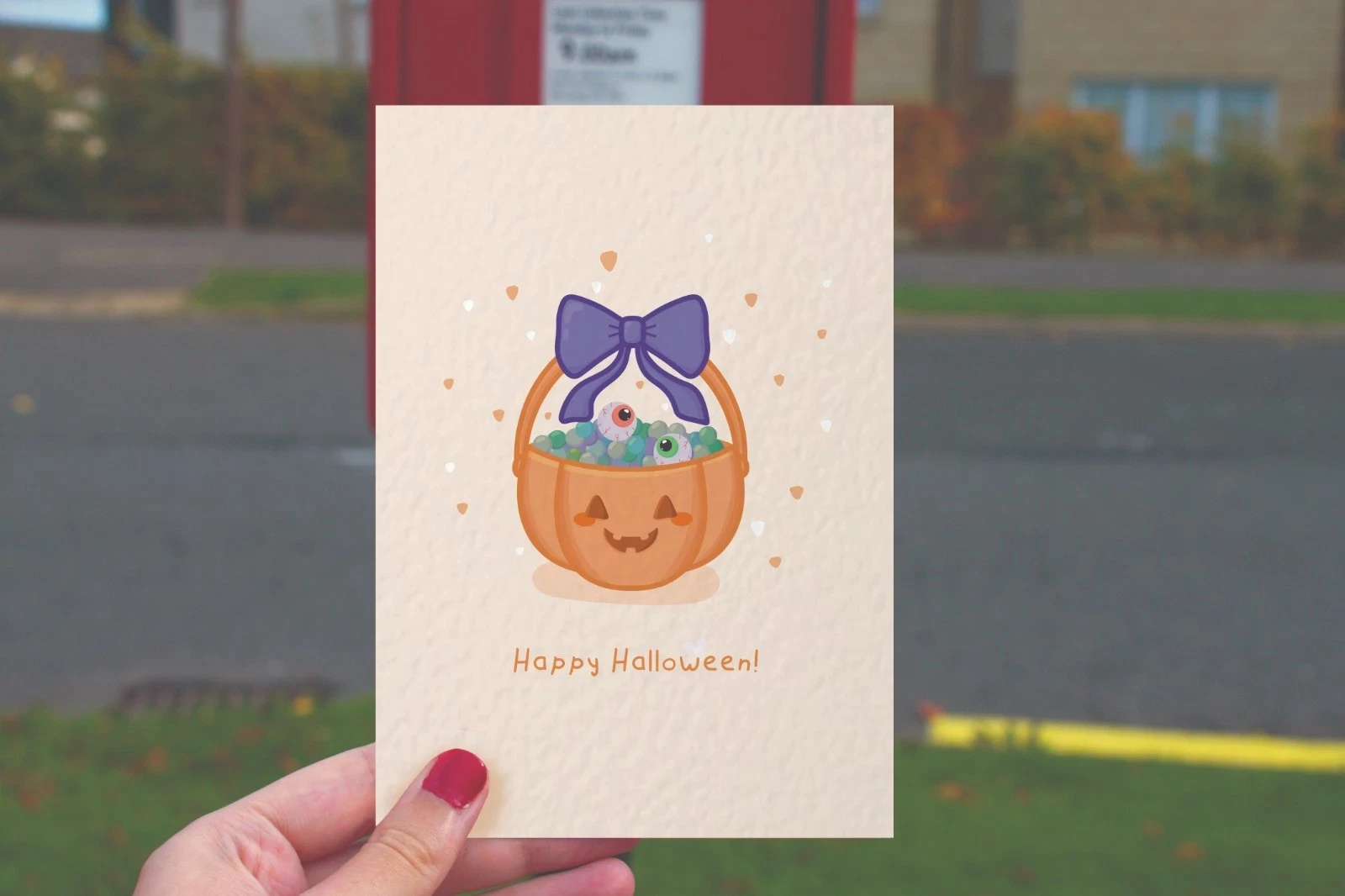 Cute and creepy halloween postcard