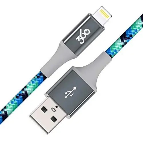 360 Electrical Habitat 8 ft Premium Braided Charging Cable with Lightning Connector, Choose Color