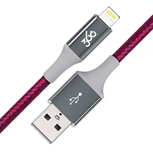 360 Electrical Habitat 8 ft Premium Braided Charging Cable with Lightning Connector, Choose Color