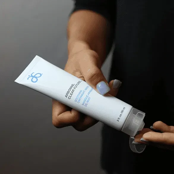 Arbonne Clear Future Soothing Overnight Mask in use
