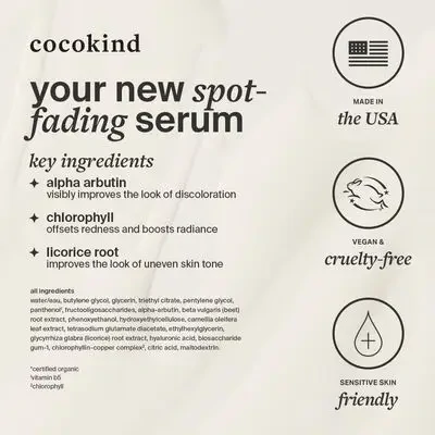 Detailed view of Cocokind Chlorophyll Spot Fading Serum benefits for spot fading and skin soothing