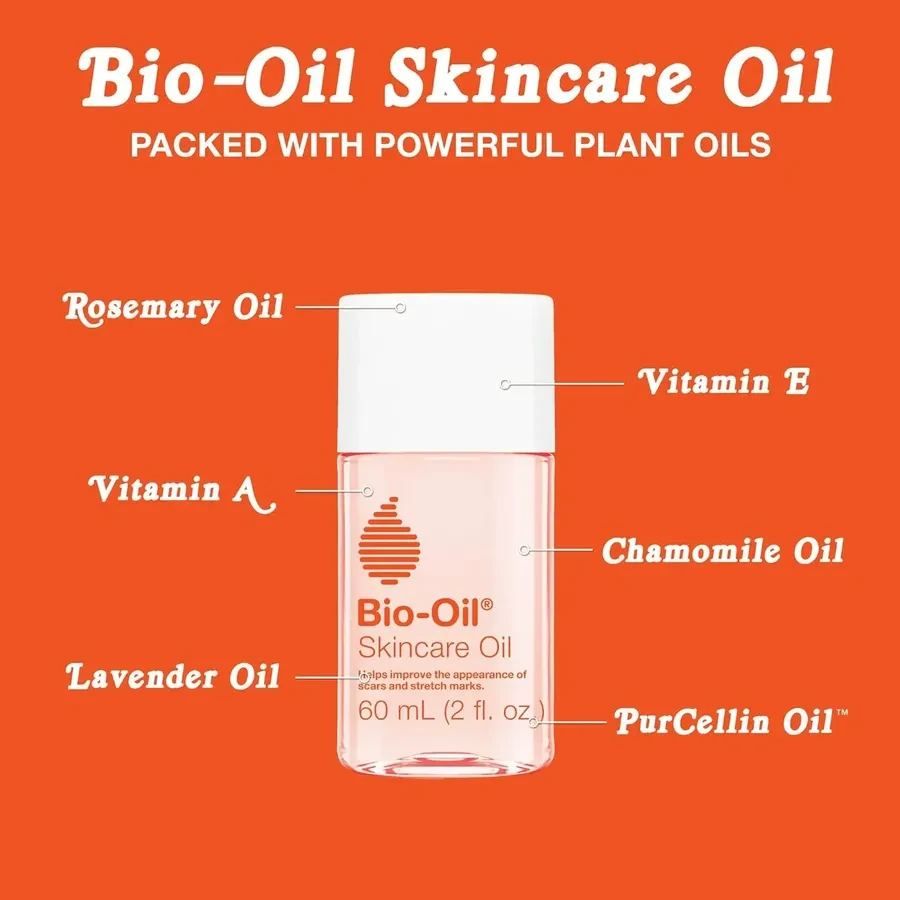 Bio-Oil Moisturizing Body & Face Oil 2 Oz bottle on a smooth skin background