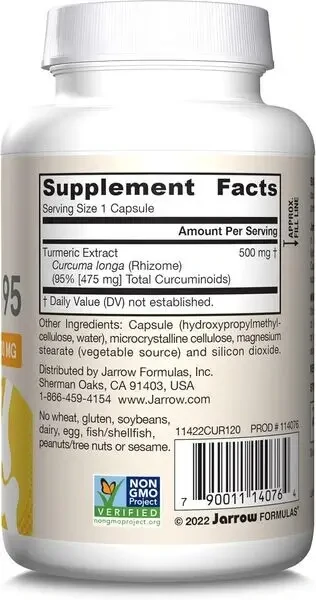 Detailed view of Jarrow Formulas Curcumin 95 benefits for joint and inflammation support