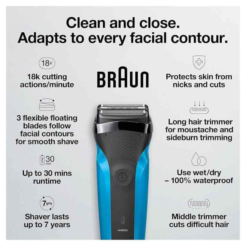 The Braun Series 3 310s being used with shaving foam to demonstrate its wet shave capability.