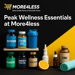 A collection of foundational wellness supplements like multivitamins, probiotics, and fish oil