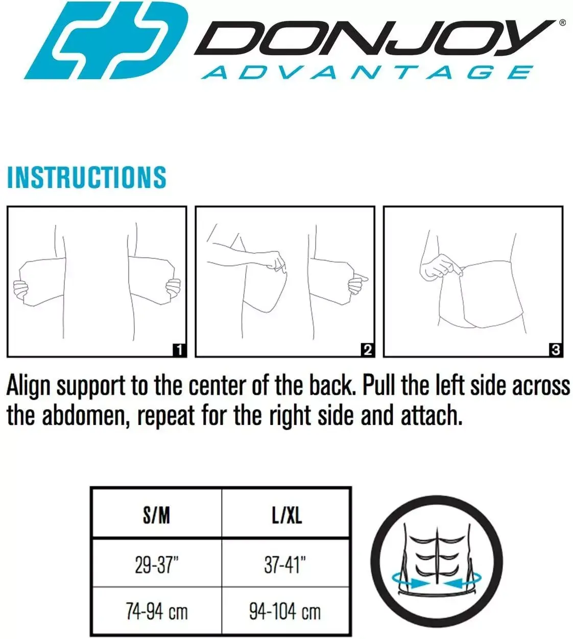 DonJoy Advantage Abdominal Support Three Panel Elastic Wrap XL fits 37", 41"