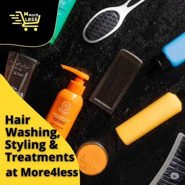 An assortment of hair care products like shampoo and conditioner from More4less